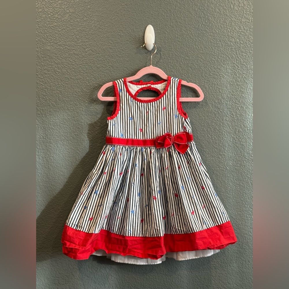 Girls Size 5T Maggie Zoe Red White Blue Striped Sailboat Sleeveless Dress